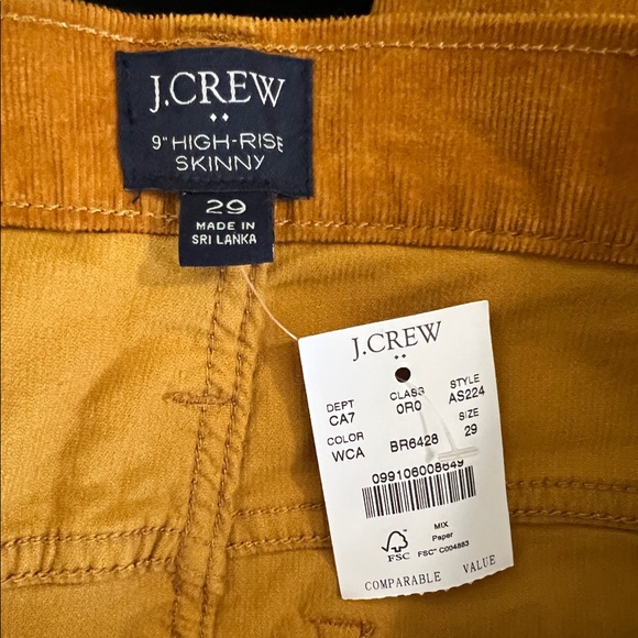 J. Crew Mustard Saffron 9" High Rise Skinny Button Fly Corduroy Pants  Size 29 - Picture 5 of 10